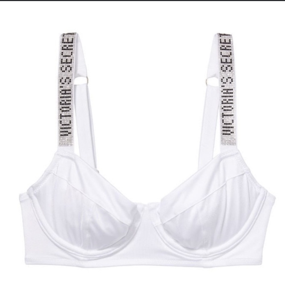 New! Victoria’s Secret wicked shine logo strap bikini top white 4642